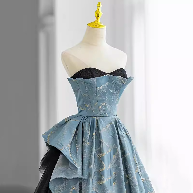 Robe de bal sans bretelles bleue longue robe de bal B188