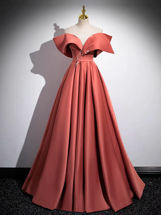 A-Line Off Shoulder Off Shoulder Satin Long Prom Dress B202