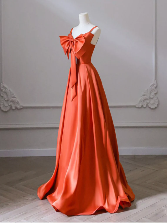 Robe de bal longue en satin orange trapèze B214