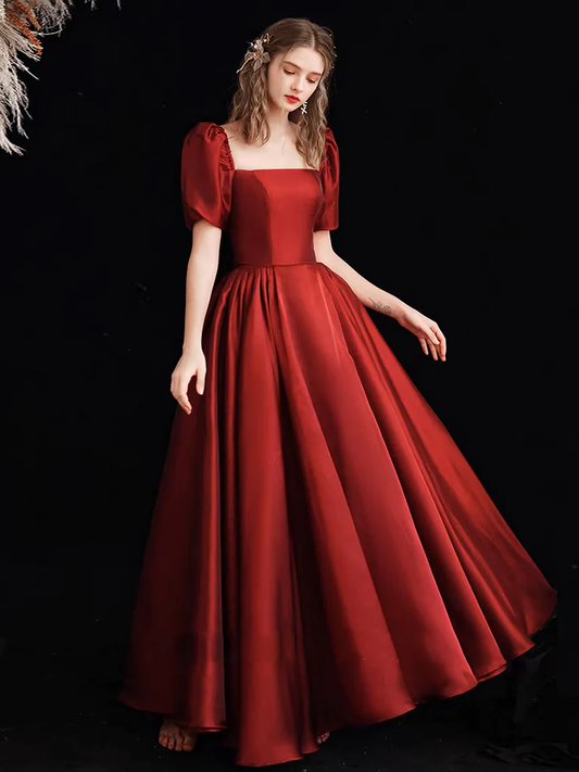 A-Line Organza Burgundy Long Prom Dress B238