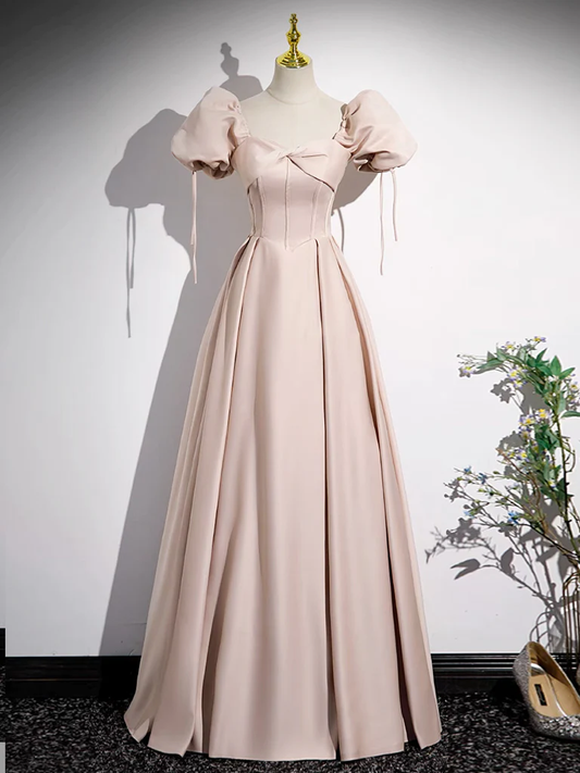 Robe de bal longue en satin rose simple ligne A B248