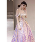 Elegant A line Strapless Lilac Sequin Long Prom Dress B423