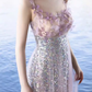 Elegant A line Short Sleeves Long Lilac Prom Dress B427