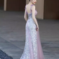 Elegant A line Short Sleeves Long Lilac Prom Dress B427