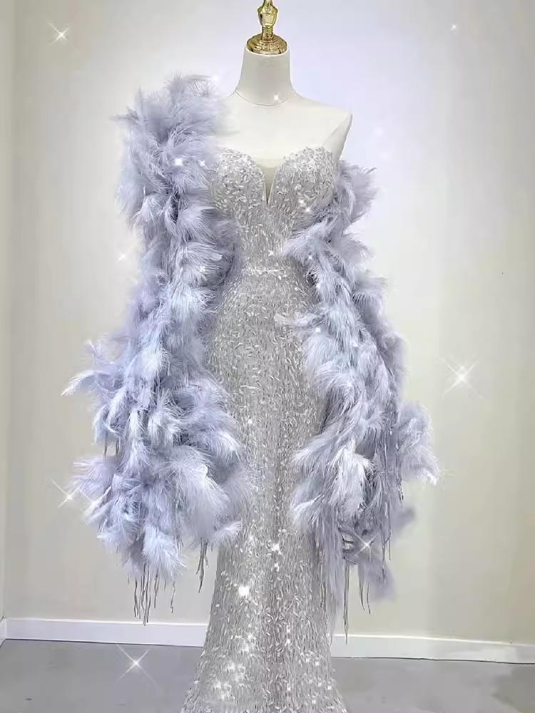 Robe de bal longue sirène élégante sans bretelles à paillettes B431