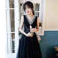 Lovely A line V Neckline Black Tulle Long Prom Dress B658