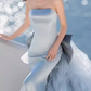 Sexy Mermaid Strapless Blue Satin Long Prom Dress B660