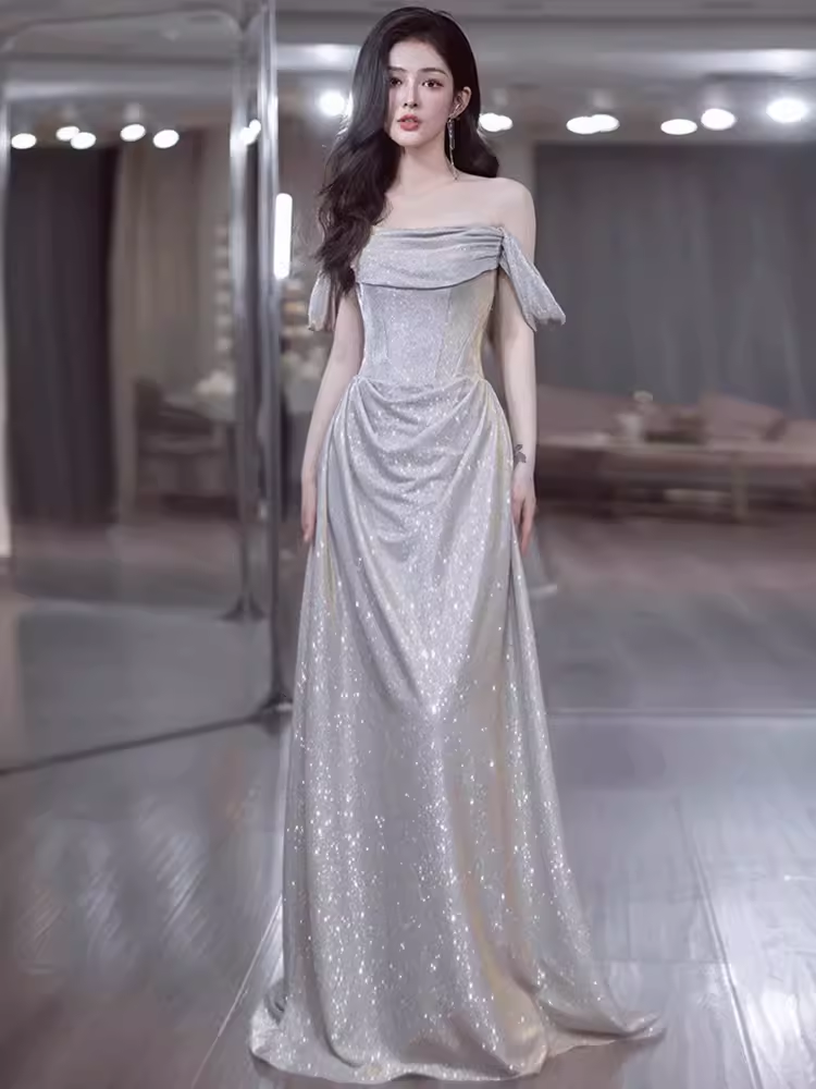 Robe de bal longue sirène à épaules dénudées et paillettes B664