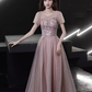 Robe de bal longue rose simple, ligne A, manches courtes, B669