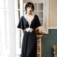 Robe de bal longue noire Vintage ligne A, décolleté en V, B672