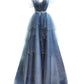 Elegant Ball Gown Straps Long Tulle Blue Prom Dress B492