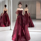 Robe de bal élégante sans bretelles en organza bordeaux longue robe de bal B503