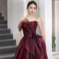 Robe de bal élégante sans bretelles en organza bordeaux longue robe de bal B503