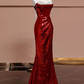 Robe de bal longue sexy sirène bordeaux à paillettes B361