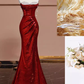 Sexy Mermaid Burgundy Sequin Long Prom Dress B361