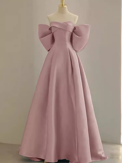 Long Prom Dresses Satin Pink Evening Dress B360