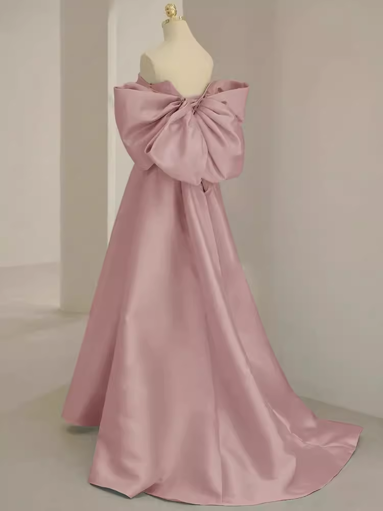 Robes de bal longues robe de soirée en satin rose B360