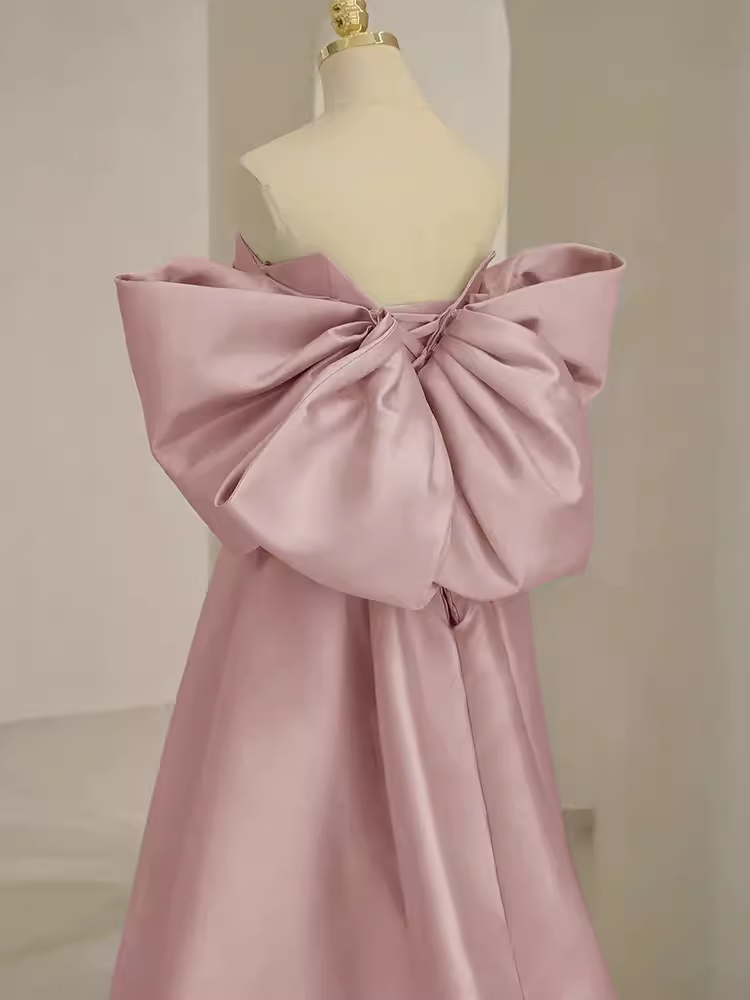 Robes de bal longues robe de soirée en satin rose B360