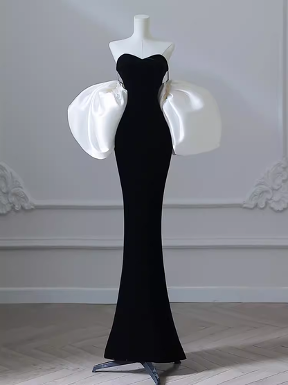 Modest Mermaid Strapless Black Velvet Long Prom Dresses C09