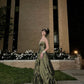 Pretty Ball Gown Strapless Green Satin Long Prom Dresses With Silver Beads C2580