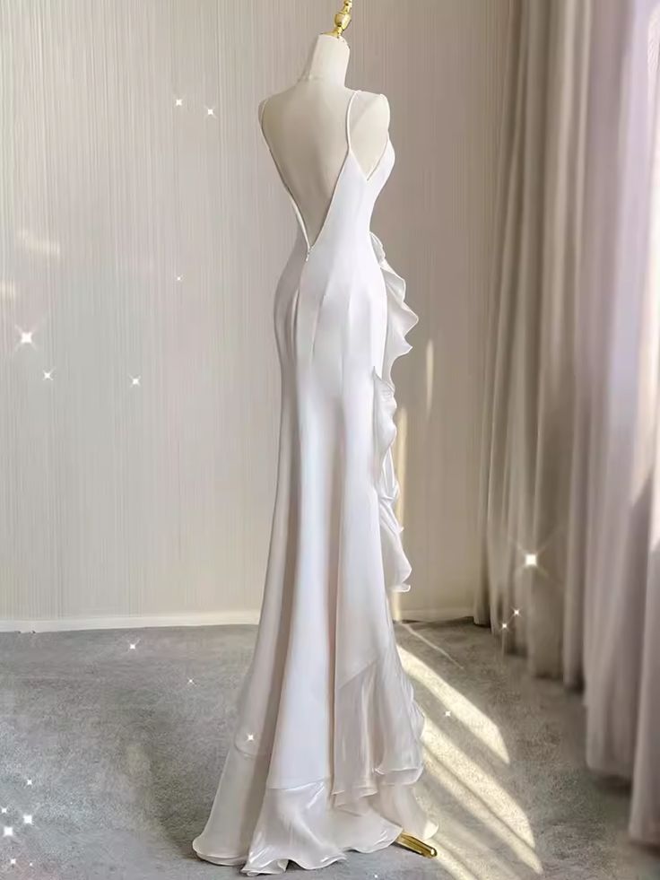 Robes de mariée vintage en mousseline de soie blanche haute et basse C299