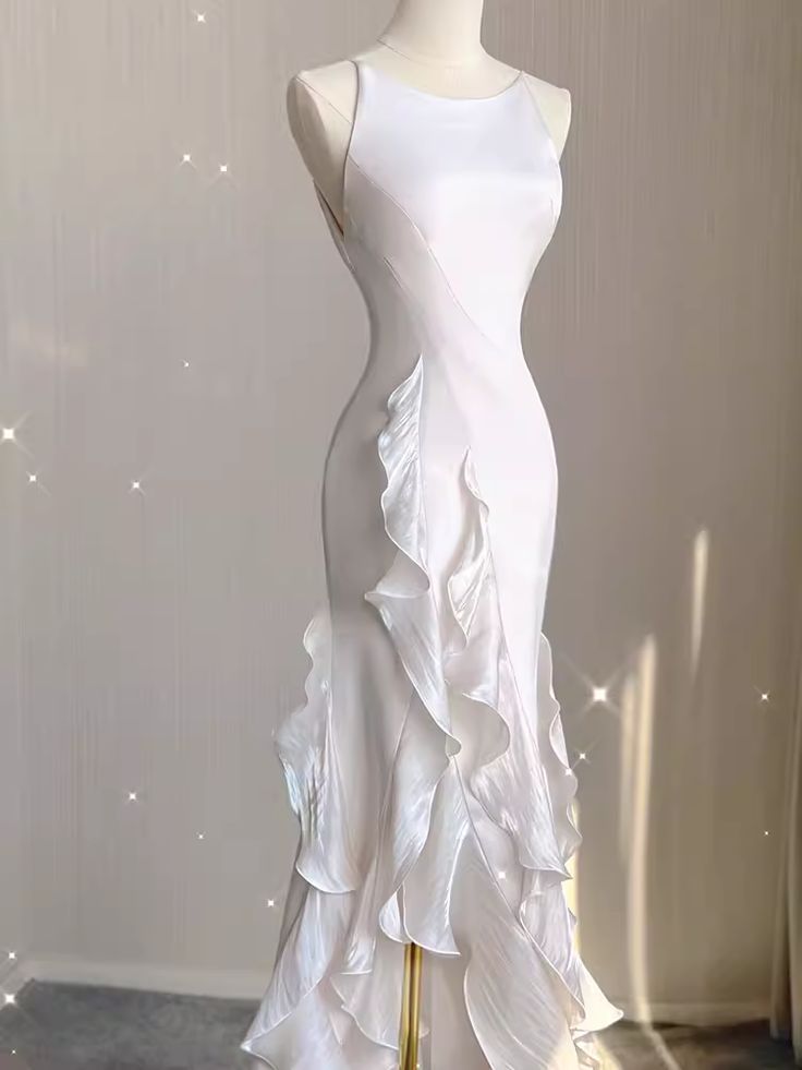 Robes de mariée vintage en mousseline de soie blanche haute et basse C299