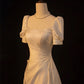 Vintage White Satin Short Sleeve Square Wedding Dress C301