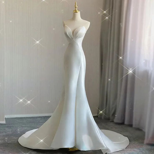 Robe de mariée en Satin blanc de conte de fées, robes Maxi sirène pour mariée C310