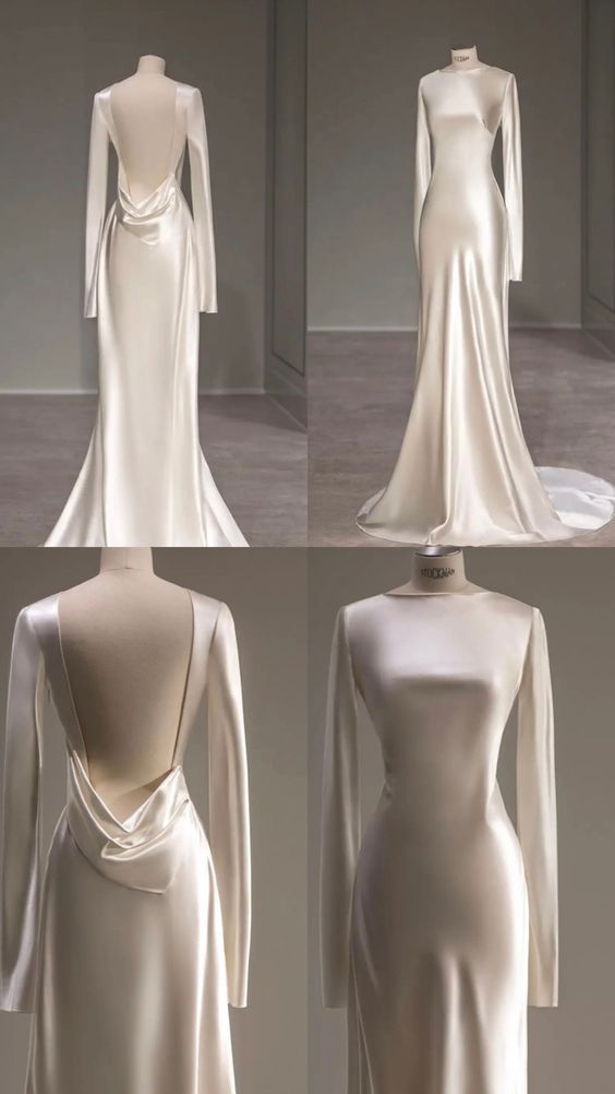 Fairytale With Long Sleeves And Open Back Satin Wedding Dress C311