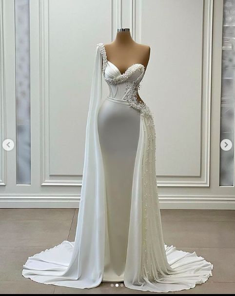 Elegant One Shoulder Luxury Wedding Dresses For Women Beaded Peals C317