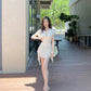 Sheath V-Neck Short Homecoming Dress Satin Birthday Dress C611