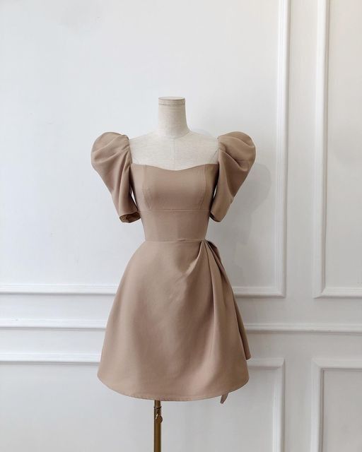 Vintage A line Midi Dress Brown Homecoming Dress C645