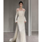 Elegant Mermaid Off shoulder Satin Long Sleeve Wedding Dress C318